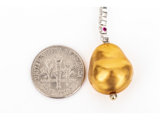 10k Yellow And White Gold White Sapphire Set Contemporary Pendant