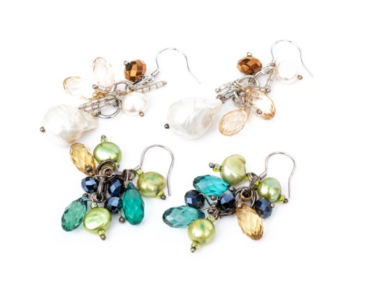 Two Pairs Of Fabulous Sterling Silver, Cultured Freshwater Pearl And Crystal Drop Earrings