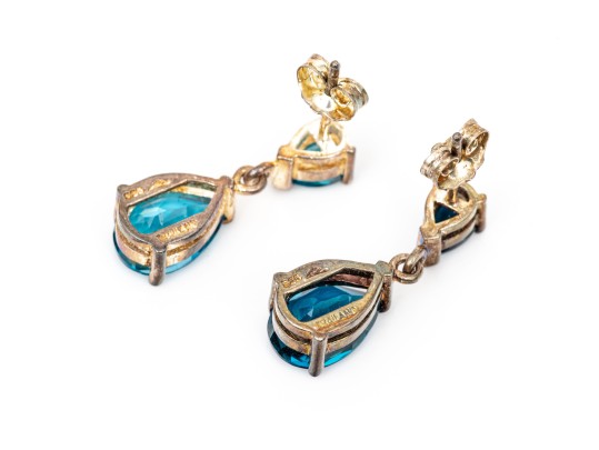Sterling Silver Beautiful Pear Shaped Blue Topaz Drop Pendant Earrings