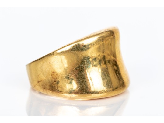 14k Yellow Gold Vintage Wide Concave Profile Dome Ring, Size 8