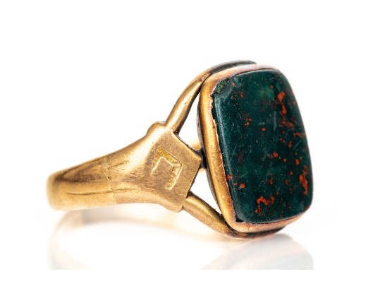 14k Yellow Gold Vintage Square Cushion Bloodstone Ring, Size 7.75