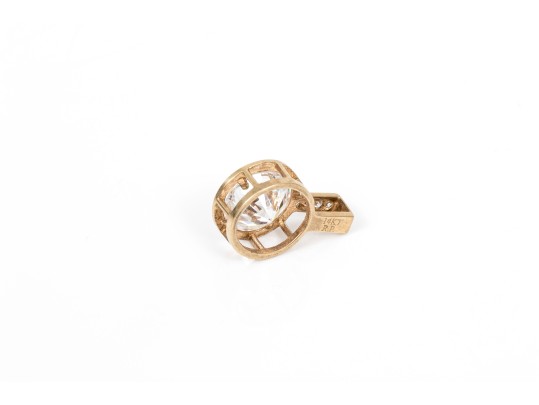 14k Yellow Gold Contemporary Bezel Set Large CZ Pendant