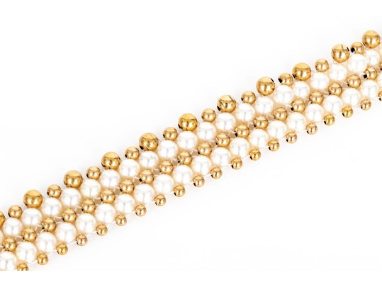 Striking 4.25mm Cultured Pearl And Bead Collar, With 14k Filigree Three Row Clasp