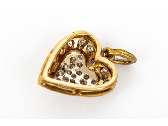 18k Yellow Gold Pave Diamond Heart Pendant, App. 0.07 TCW