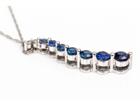 10k Gold Fabulous Graduated Ombre Sapphire Curved Stack Pendant, App. 0.80, With Chain