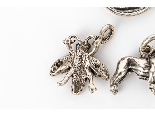 Charming Collection Of Sterling And Silverplate Loose Creature Motif Charms, With Bracelet