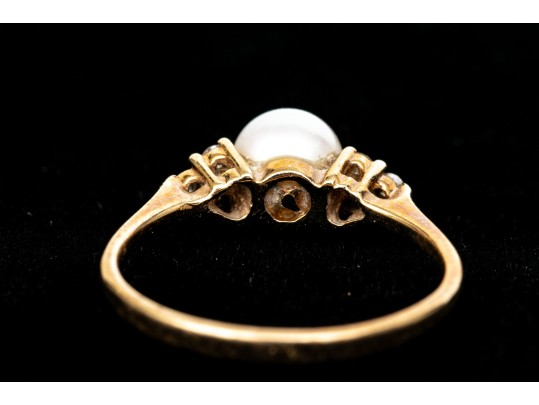 14k Yellow Gold Pretty 5.75mm Cultured Pearl And Diamond Ring, Size 5