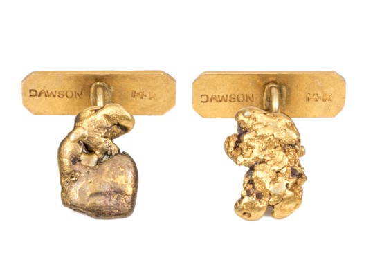 14k Yellow Gold Free Form Nugget Style Loose Link Cufflinks, Small Tops