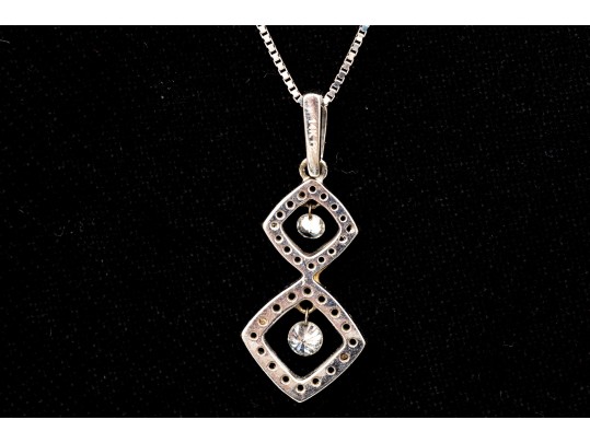 14k White Gold Chic Black And White Diamond Halo Pendant, App. 0.36, With Chain