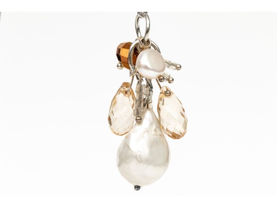 Two Pairs Of Fabulous Sterling Silver, Cultured Freshwater Pearl And Crystal Drop Earrings