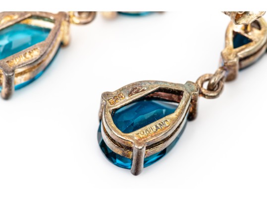 Sterling Silver Beautiful Pear Shaped Blue Topaz Drop Pendant Earrings