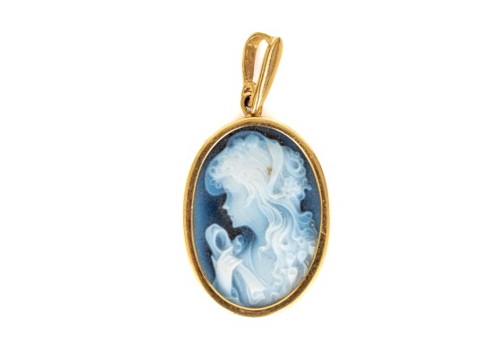 14k Yellow Gold Contemporary Black Laser Cut Cameo Pendant