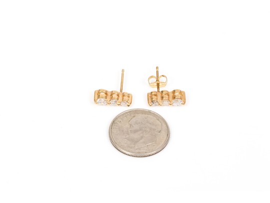 14k Yellow Gold Pretty Graduated Brilliant Diamond Triple Stack Earrings, App. 0.40 TCW