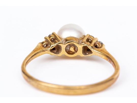 14k Yellow Gold Pretty 5.75mm Cultured Pearl And Diamond Ring, Size 5