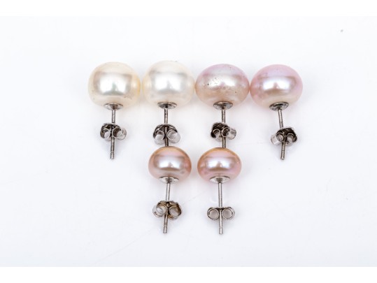 Collection Of White And Pink Cultured Freshwater Pearl Stud Earrings, With Sterling Silver Posts