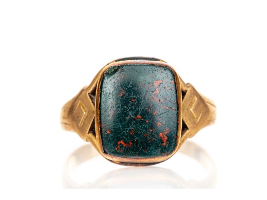 14k Yellow Gold Vintage Square Cushion Bloodstone Ring, Size 7.75