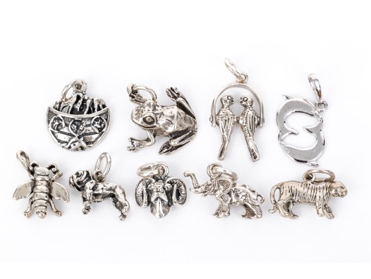 Charming Collection Of Sterling And Silverplate Loose Creature Motif Charms, With Bracelet