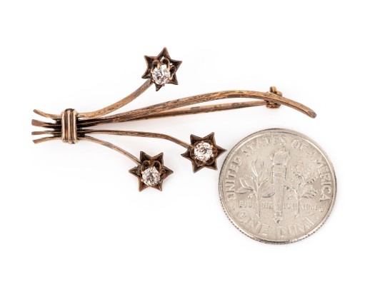 Gold Filled Pretty Antique Spray Brooch, Diamond Set, App. 0.12 TCW