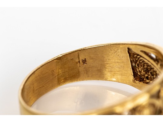 14k Yellow Gold Vintage Wide Filigree Motif Ring, Size 11.5