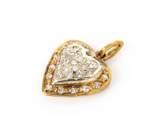 18k Yellow Gold Pave Diamond Heart Pendant, App. 0.07 TCW