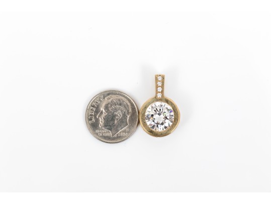 14k Yellow Gold Contemporary Bezel Set Large CZ Pendant