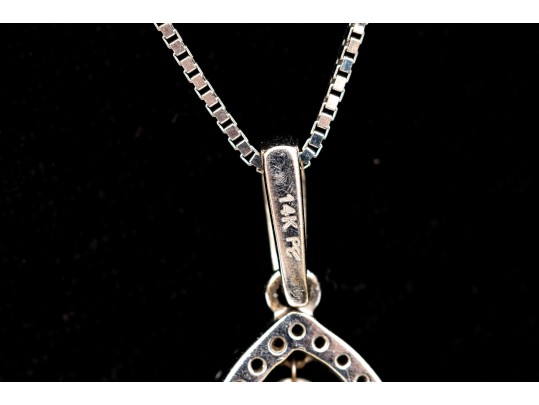 14k White Gold Chic Black And White Diamond Halo Pendant, App. 0.36, With Chain