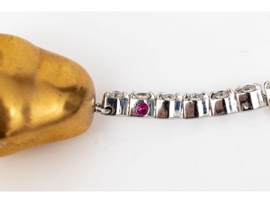 10k Yellow And White Gold White Sapphire Set Contemporary Pendant
