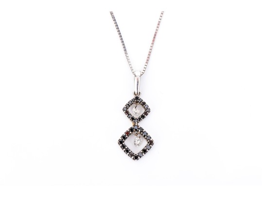 14k White Gold Chic Black And White Diamond Halo Pendant, App. 0.36, With Chain
