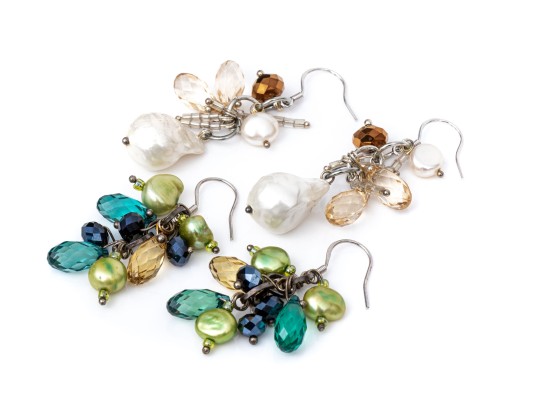 Two Pairs Of Fabulous Sterling Silver, Cultured Freshwater Pearl And Crystal Drop Earrings