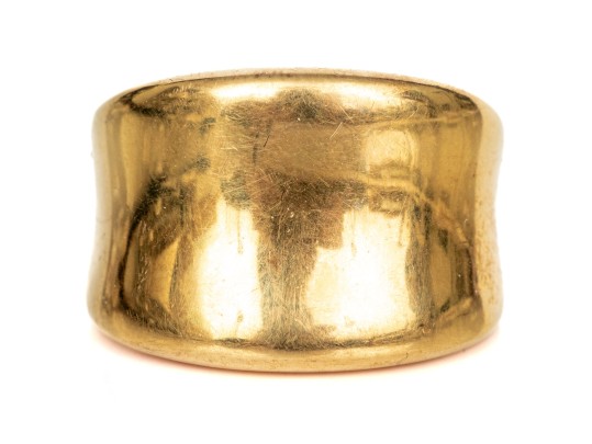 14k Yellow Gold Vintage Wide Concave Profile Dome Ring, Size 8