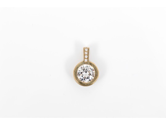 14k Yellow Gold Contemporary Bezel Set Large CZ Pendant