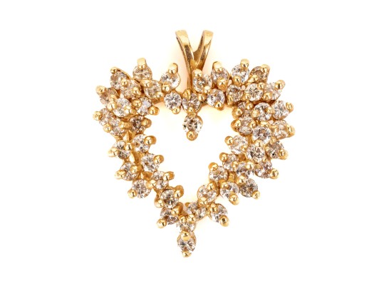 14k Yellow Gold Asymmetrical Diamond Spray Heart Pendant, App.0.49 TCW
