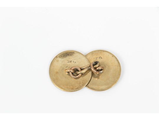 10k Yellow Gold Lovely Vintage Guilloche And Floral Patterned Loose Link Cufflinks