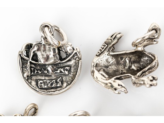 Charming Collection Of Sterling And Silverplate Loose Creature Motif Charms, With Bracelet