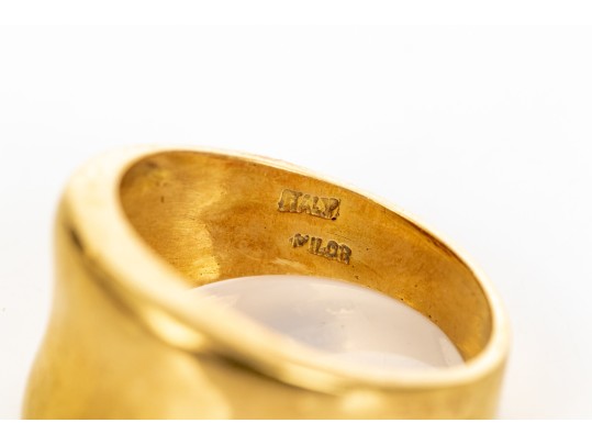 14k Yellow Gold Vintage Wide Concave Profile Dome Ring, Size 8