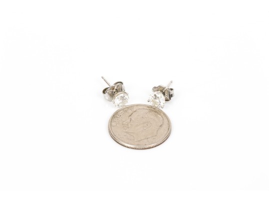 14k White Gold Classic Round Diamond Solitaire Earrings, App. 0.75 TCW