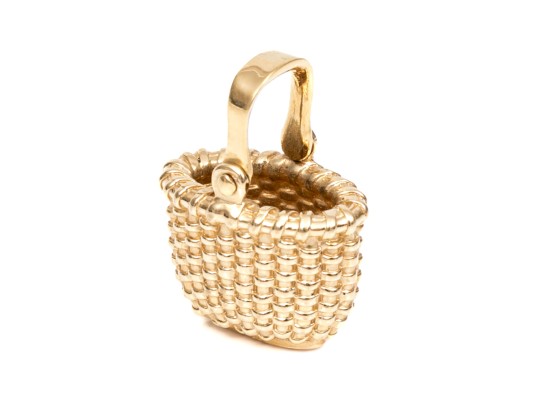 14k Yellow Gold Fabulous Nantucket Basket With Hinged Top Pendant