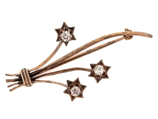 Gold Filled Pretty Antique Spray Brooch, Diamond Set, App. 0.12 TCW