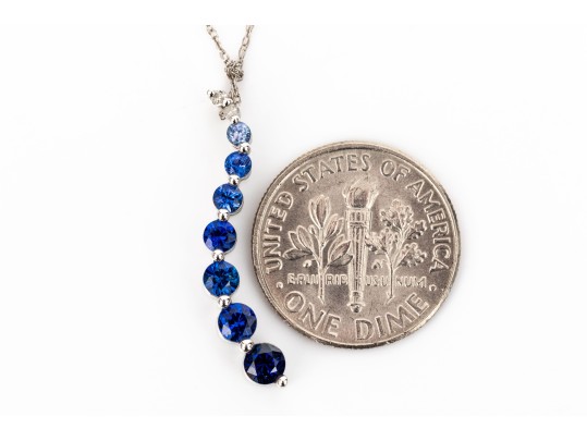 10k Gold Fabulous Graduated Ombre Sapphire Curved Stack Pendant, App. 0.80, With Chain