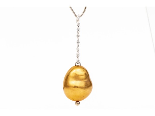 10k Yellow And White Gold White Sapphire Set Contemporary Pendant