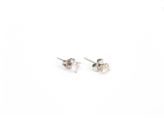14k White Gold Classic Round Diamond Solitaire Earrings, App. 0.75 TCW