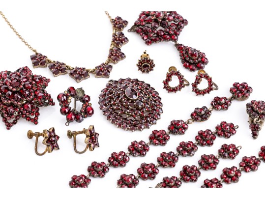 Collection Of Vintage Burgundy Czech Crystal Motif Jewelry Pieces