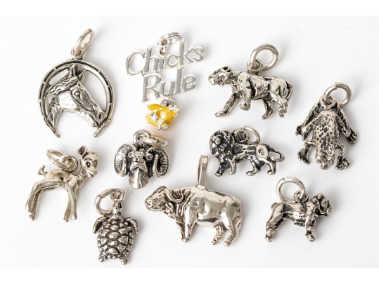 Fun Assorted Collection Of Sterling And Silverplate Creature Motif Charms