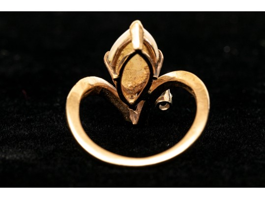 14k Yellow Gold Vintage Contemporary Marquise Opal And Diamond Ring, Size 5.25