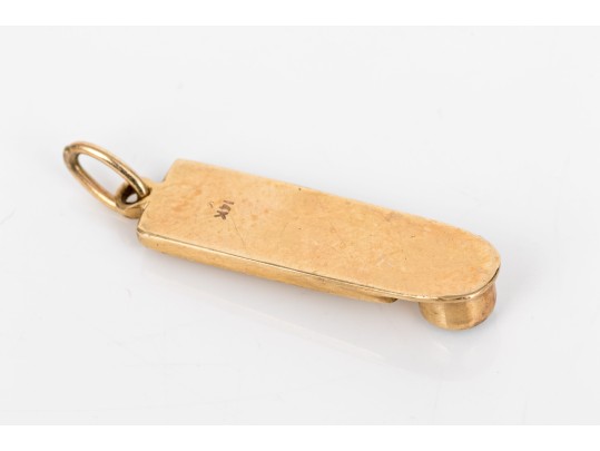 14k Yellow Gold Handsome Pebbled Bar And Prasiolite Set Pendant, App. 0.14 CTS