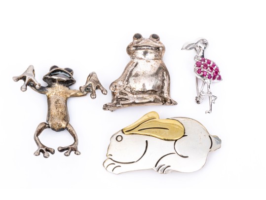 Collection Of Sterling Silver Fun Animal Motif Brooches