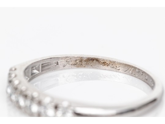 Platinum Classic Seven Diamond Prong Set Band Ring, App. 0.14 TCW, Size 6.75