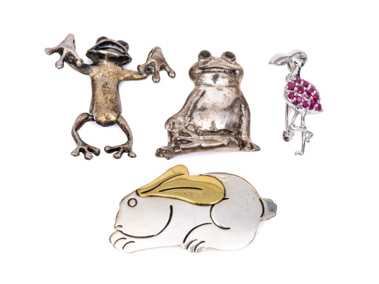 Collection Of Sterling Silver Fun Animal Motif Brooches