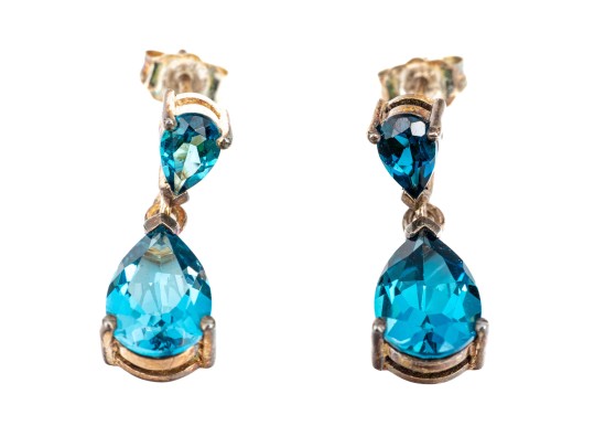 Sterling Silver Beautiful Pear Shaped Blue Topaz Drop Pendant Earrings
