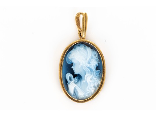 14k Yellow Gold Contemporary Black Laser Cut Cameo Pendant